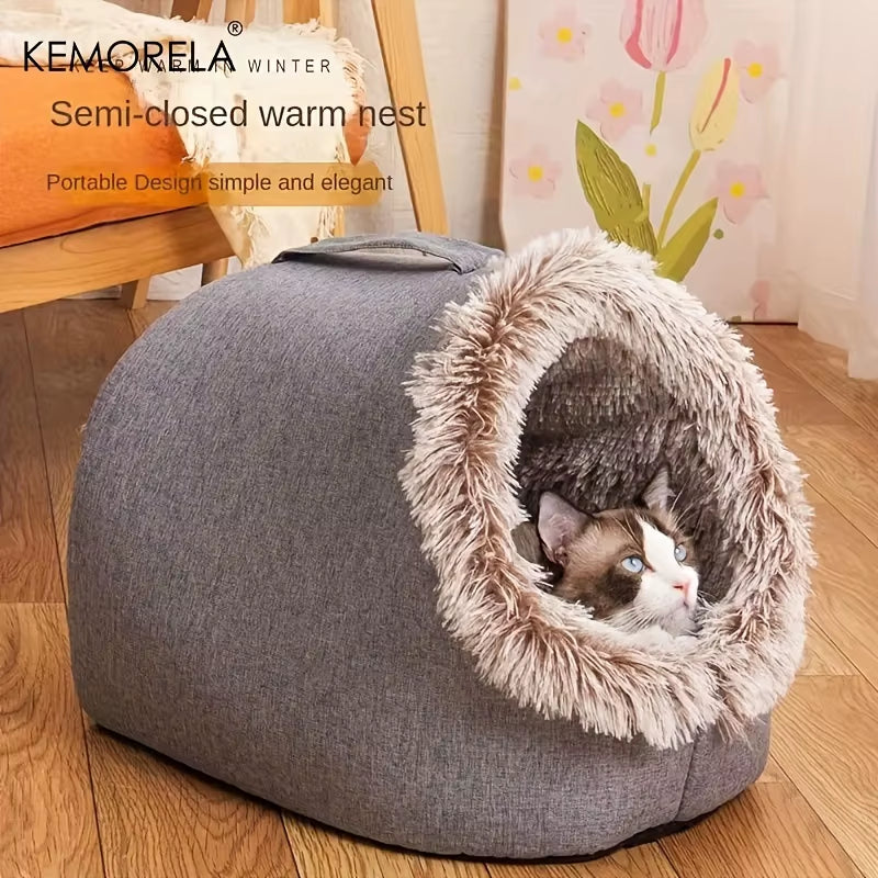 Cozy & Portable Cat Bed - Thickened Warm Sleeping Bed with Handle for Ultimate Comfort