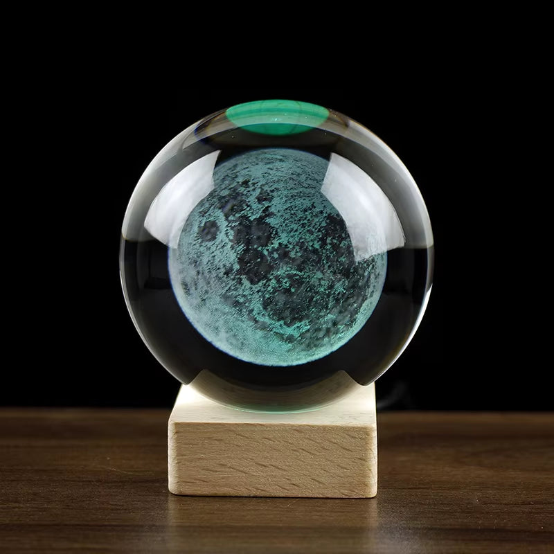3D Moon Mars Saturn Milky Way Galaxy Crystal Ball Laser Engraving Miniatures Planet Crystal Sphere Model Home Decor Gifts