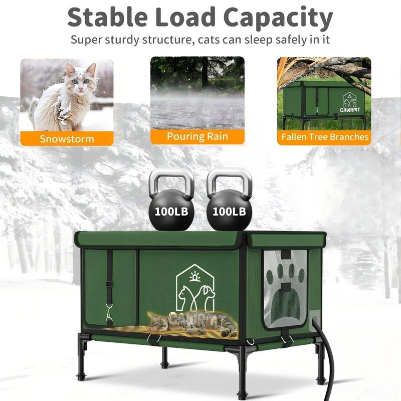 CAWRMT New Upgraded Winter Outdoor Heated Cat House, Detachable, High Leg Design, Insulated Outdoor Cat House Weatherproof with Pet Heating Pad, Suitable for Outdoor Feral Cats and Kittens Shelter