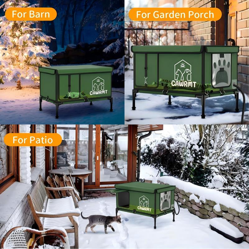 CAWRMT New Upgraded Winter Outdoor Heated Cat House, Detachable, High Leg Design, Insulated Outdoor Cat House Weatherproof with Pet Heating Pad, Suitable for Outdoor Feral Cats and Kittens Shelter