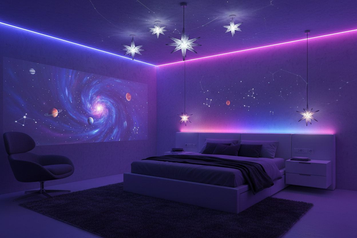 make me a theme that about space lights and cool leds for your room 